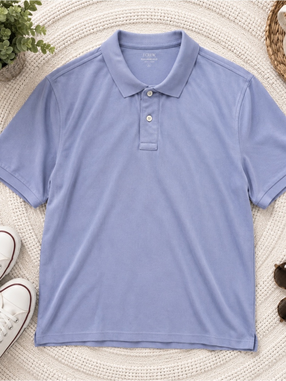 J. Crew Mens Large Flex Pique Polo Shirt Periwinkle Blue Short Sleeves